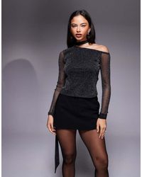 ASOS - Glitter Mesh Scarf One Shoulder Top - Lyst
