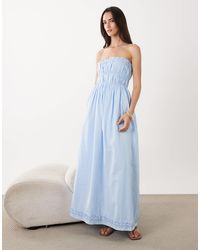 SNDY'S - Linen Blend Bandeau Shirred Detail Maxi Dress - Lyst