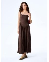 OMNES - Dresses Suri Linen Midi Dress With Corset-Style Top - Lyst