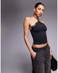 ASOS - Slinky Lace Trim Halter Top - Lyst