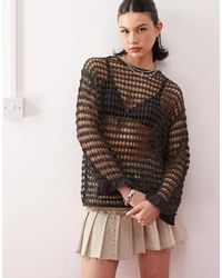 Weekday - Diara Oversized Open Knit Jumper With Frill Sleeve Detail - Lyst