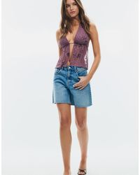 Stradivarius - Embroidered Halter Top With Rhinestones - Lyst