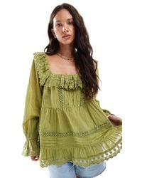 ASOS - Top Met Kant, Broderie En Vierkante Hals - Lyst
