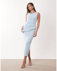 ASOS Drape Asymmetric Midi Dress in Green | Lyst
