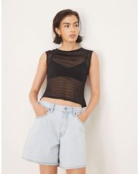 ASOS - Boat Neck Short Sleeve Mesh Shirred Top - Lyst
