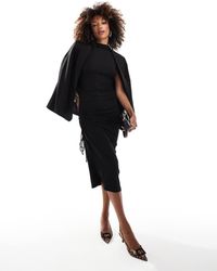 River Island - Asymmetric Ruched Midi Dress - Lyst