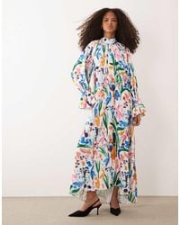 Iyal - High Neck Cuff Sleeve Detail Floaty Maxi Dress - Lyst