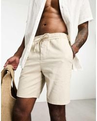 Only & Sons - Pantalones Cortos Beis Con Lazada En La Cintura De Mezcla De Lino De -Beis Neutro - Lyst