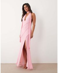 ASOS - Scarf Detail Plunge Halter Maxi Dress With Raw Seam Details - Lyst