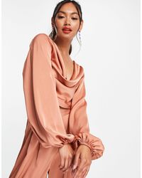 ASOS Co-ord Long Sleeve Blouse With Strap Detail And Cowl Back - Pink