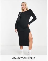 ASOS - Asos Design Maternity Knitted Off Shoulder Maxi Dress - Lyst