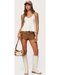 Edikted - Washed Faux Leather Micro Cargo Shorts - Lyst