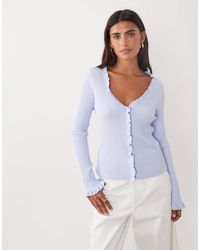 Mango - Frill Detail V Neck Cardigan - Lyst