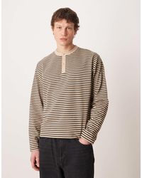 ASOS - – schweres, kastiges, langärmliges oversize-shirt mit henley-kragen und streifen - Lyst