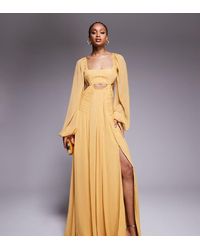 ASOS - Asos Design Tall Long Sleeve Cut Out Maxi Dress With Ruched Skirt - Lyst