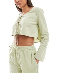ASOS - Kayla Mix And Match Long Sleeve Tie Front Beach Top - Lyst