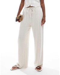 Miss Selfridge - Linen Blend Drawstring Waist Wide Leg Trousers - Lyst