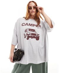 ASOS - Camiseta gris hielo jaspeado extragrande con estampado gráfico "camper outdoors" - Lyst
