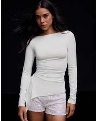 Bershka - Long Sleeve Asymmetric Gathered T-shirt - Lyst