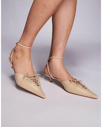 Mango - Strappy Pointed Kitten Heel With Lace Up Front - Lyst