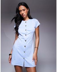 ASOS - Short Sleeve Seam Button Detail Mini Dress - Lyst