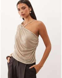 ASOS - Semi Sheer Knit Look One Shoulder Top With Ruching - Lyst