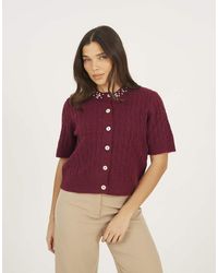 Brave Soul - Embellished Crew Neck Cable Knit Cardigan - Lyst
