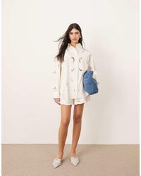 ARRANGE - Cotton Mirrored Floral Embroidered Cutwork Shorts Co-ord - Lyst