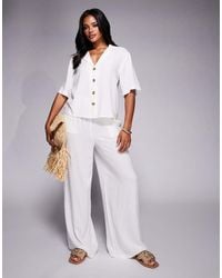 River Island - Linen Look Wide Leg Trousers Co-ord - Lyst