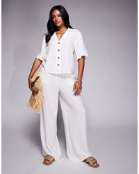 River Island - Linen Look Wide Leg Trousers Co-ord - Lyst