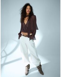 Bershka - Long Sleeve Crossover Scarf Blouse - Lyst