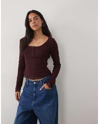 Miss Selfridge - Long Sleeve Ribbed Henley Top - Lyst
