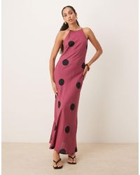 ASOS - – langes leinen-sommerkleid mit racerback und lila punkten - Lyst