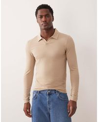 ASOS - Essentials Muscle Fit Long Sleeve Polo Shirt With Notch Collar - Lyst