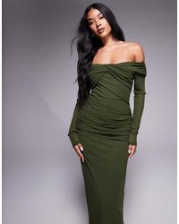 ASOS - Textured Mesh Bardot Twist Front Midi Dress - Lyst