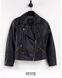 River Island Branded Faux Leather Biker Jacket - Black