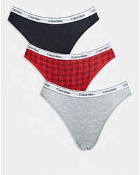 Calvin Klein - Pack De 3 Braguitas De Color Negro, Gris Y Rojo A Cuadros Escoceses De Corte Bikini Con Logo Icon De - Lyst
