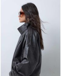 Jdy - Funnel Neck Faux Leather Oversized Bomber Jacket - Lyst
