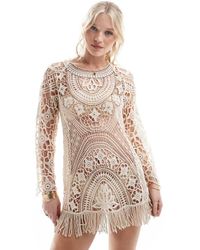 River Island - Vestito Corto All'Uncinetto Color Crema - Lyst