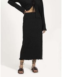 Brave Soul - Textured Jersey Lettuce Hem Midi Skirt - Lyst