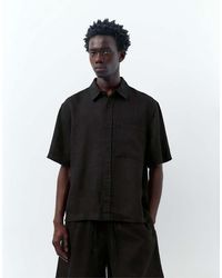 Pull&Bear - Camicia A Maniche Corte 100% Lino Nera - Lyst
