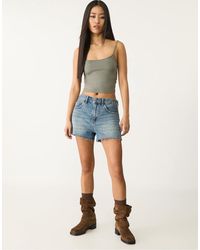 Stradivarius - Denim Short Met Halfhoge Taille - Lyst
