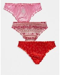 ASOS - – weihnachten – 3er-pack geraffte satin-tangas mit festlichem muster - Lyst