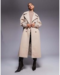 Aria Cove - Wool Look Heavyweight Collared Trench Style Maxi Coat - Lyst