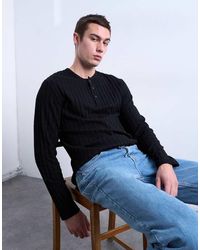 TOPMAN - Long Sleeve Rib Henley Tee - Lyst