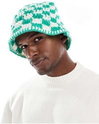 ASOS - Sombrero De Pescador Blanco Y Verde A Cuadros Dameros De Croché De - Lyst
