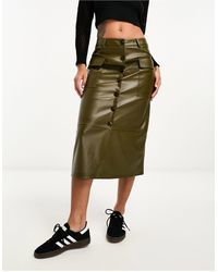ONLY - Faux Leather Button Down Cargo Midi Skirt - Lyst