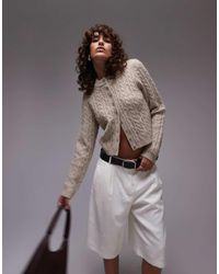 TOPSHOP - Knitted Cable Micro Cardi - Lyst