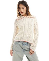 ASOS - Open Stitch Cardigan With Baby Pink Scallop - Lyst