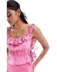 ASOS - Textured Ruffle Top With Side Tie Detail Co-ord - Lyst